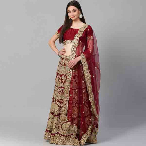 Maroon Poly Silk Aline Lehenga