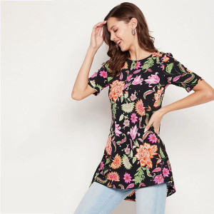 Black & Pink Floral Printed Tunic