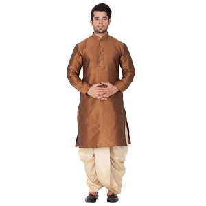 VASTRAMAY Men's Black Cotton Silk Blend Kurta and Dhoti Pant Set